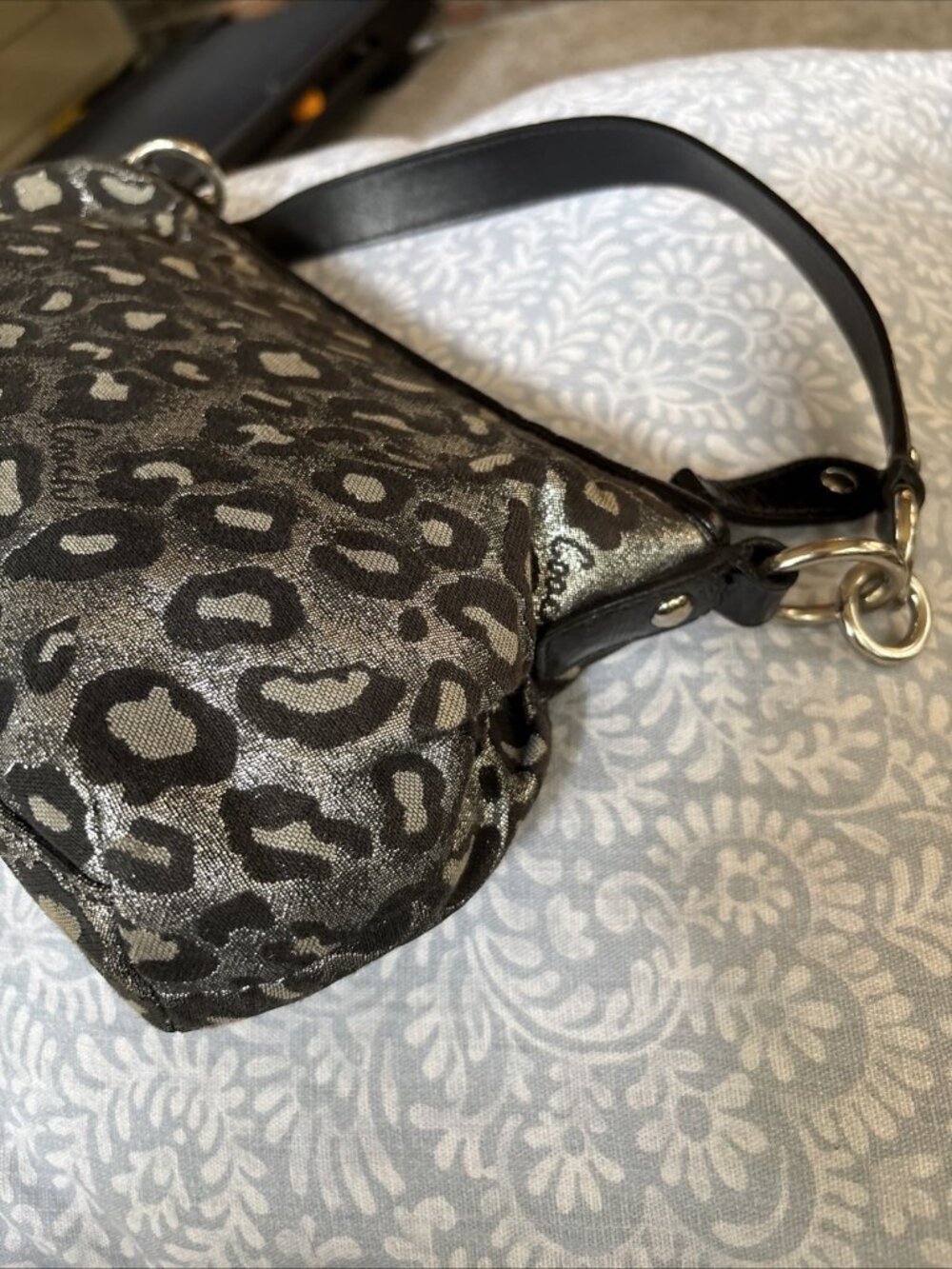 Coach Silver And Black Leapord Print Metallic Shoulder Bag Y2K Vibes - Picture 10 of 12